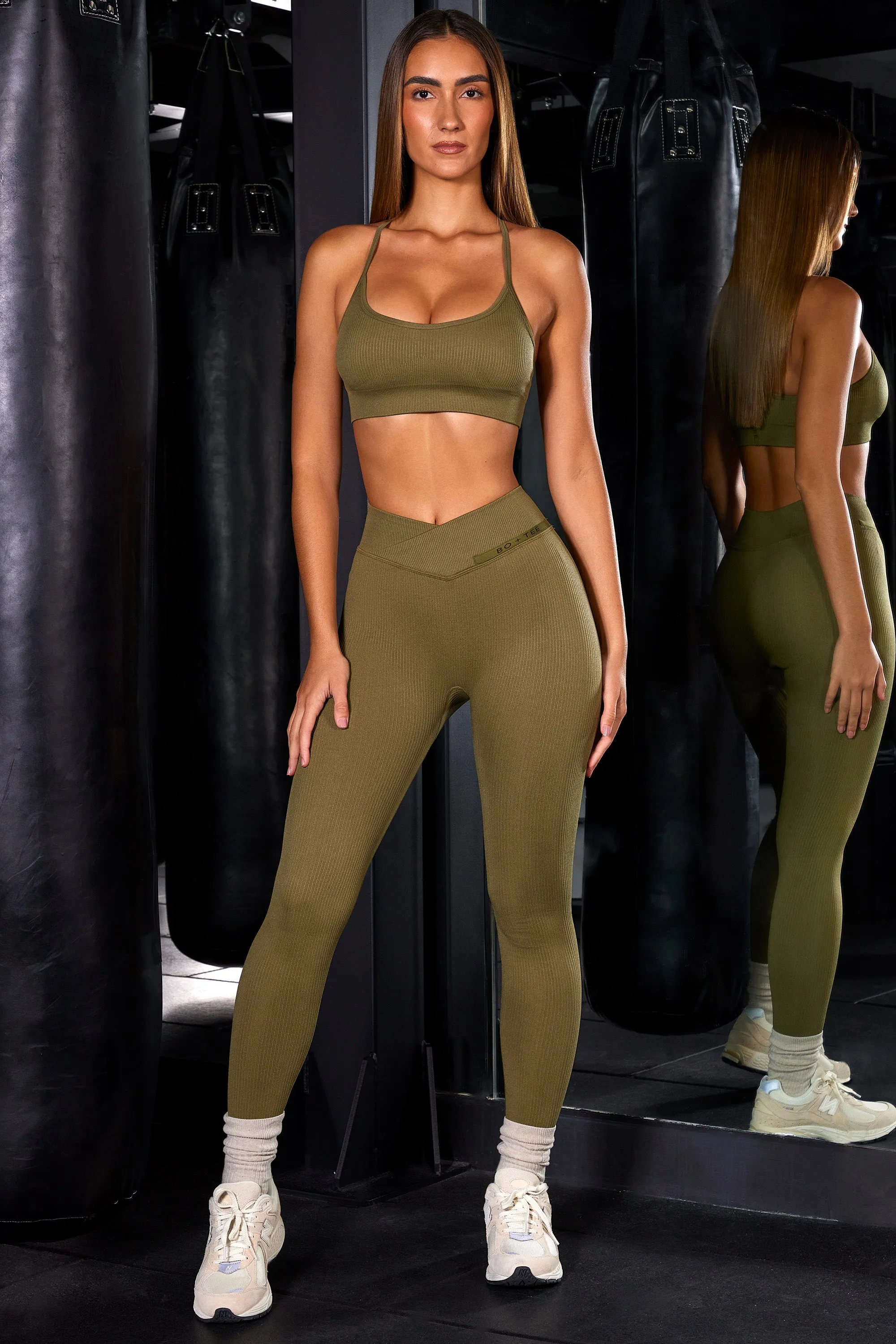 High Waist Ribbed Leggings in Olive sold by Oh Polly product image thumbnail 5
