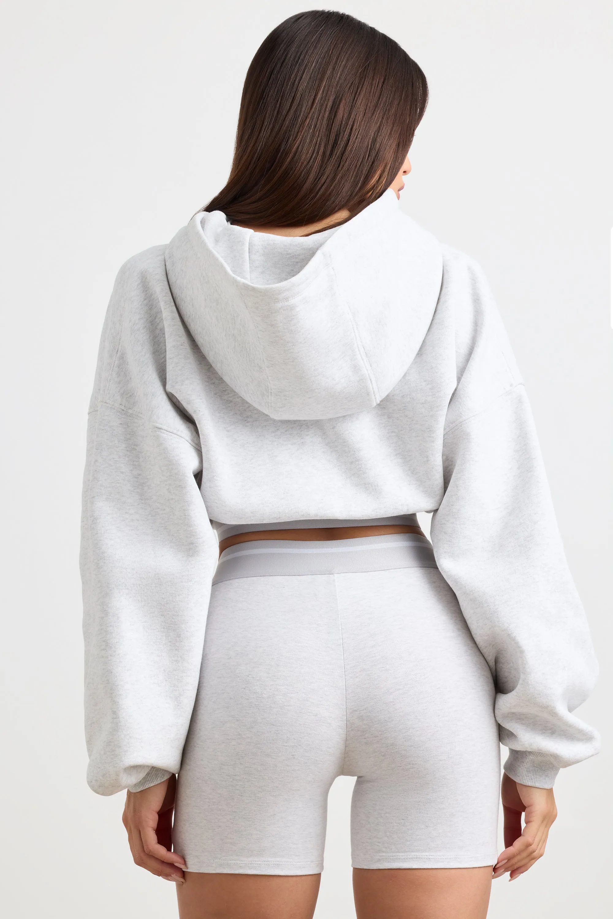 Stretch Cotton Fleece Cropped Hoodie in Grey Marl sold by Oh Polly product image thumbnail 2