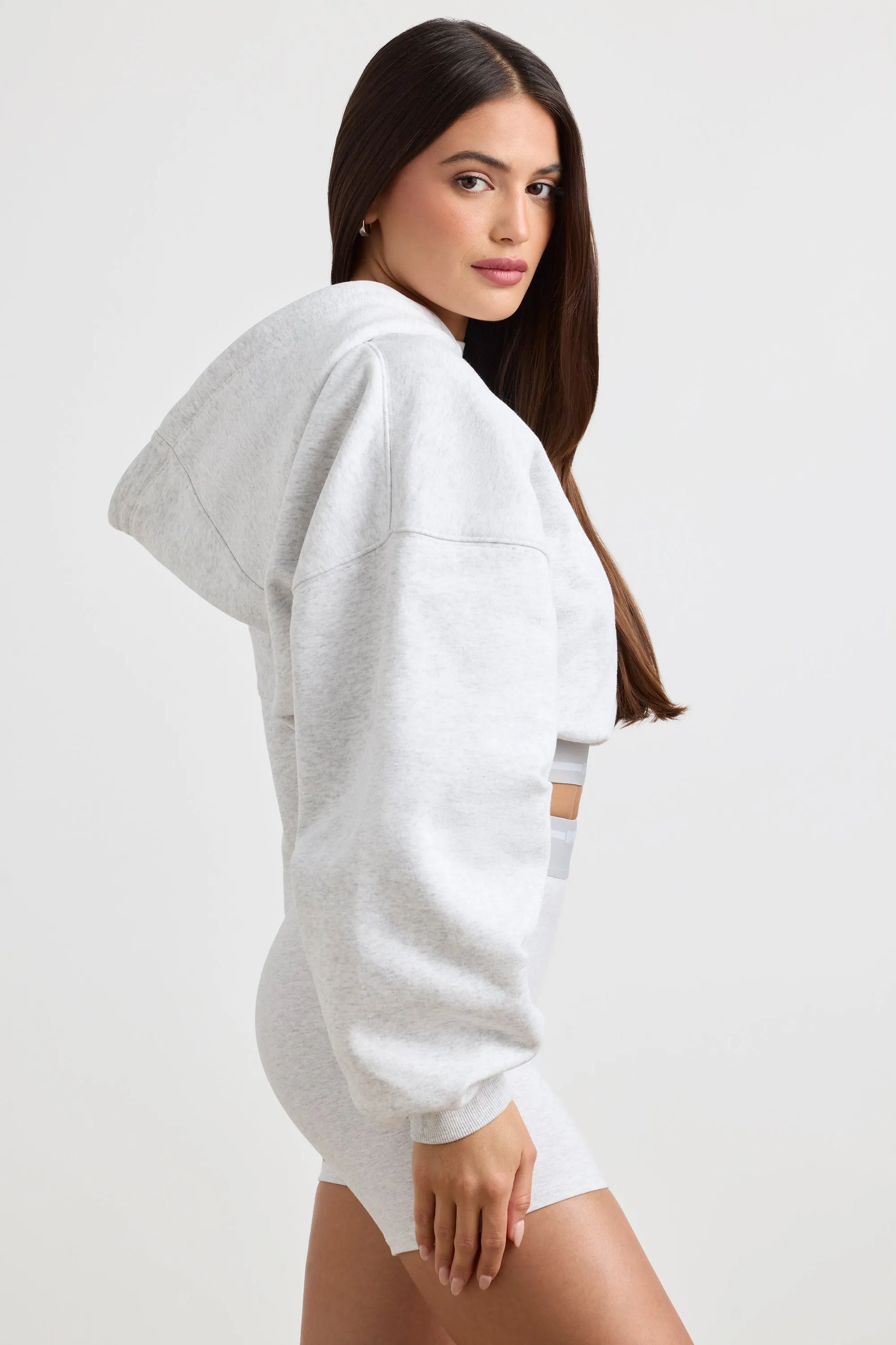 Stretch Cotton Fleece Cropped Hoodie in Grey Marl sold by Oh Polly product image thumbnail 3