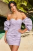 Romantic Bliss Off The Shoulder Balloon Sleeve Mini Dress in Lilac sold by Oh Polly