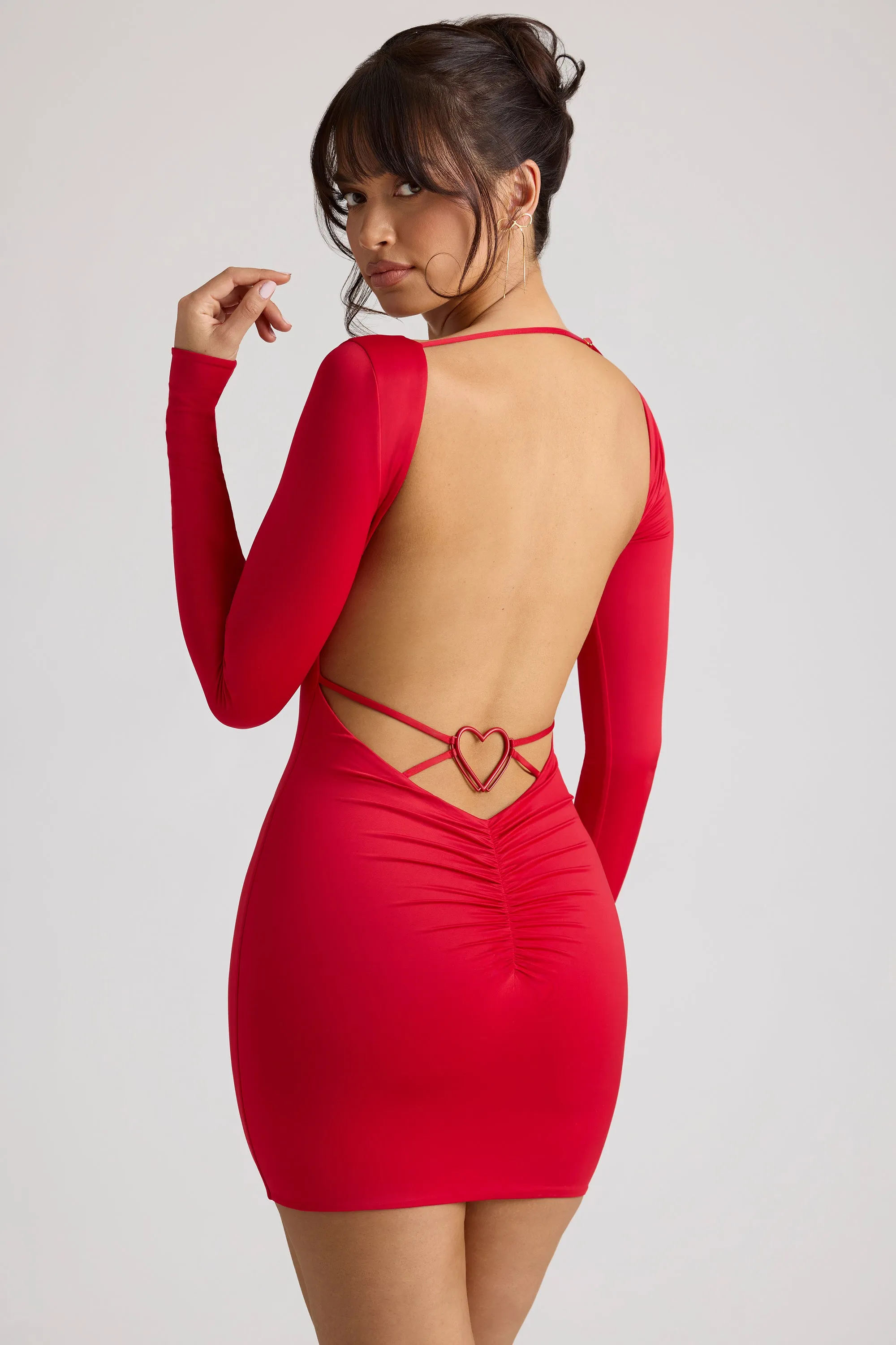 Long Sleeve Sweetheart Neckline Mini Dress in Fire Red sold by Oh Polly