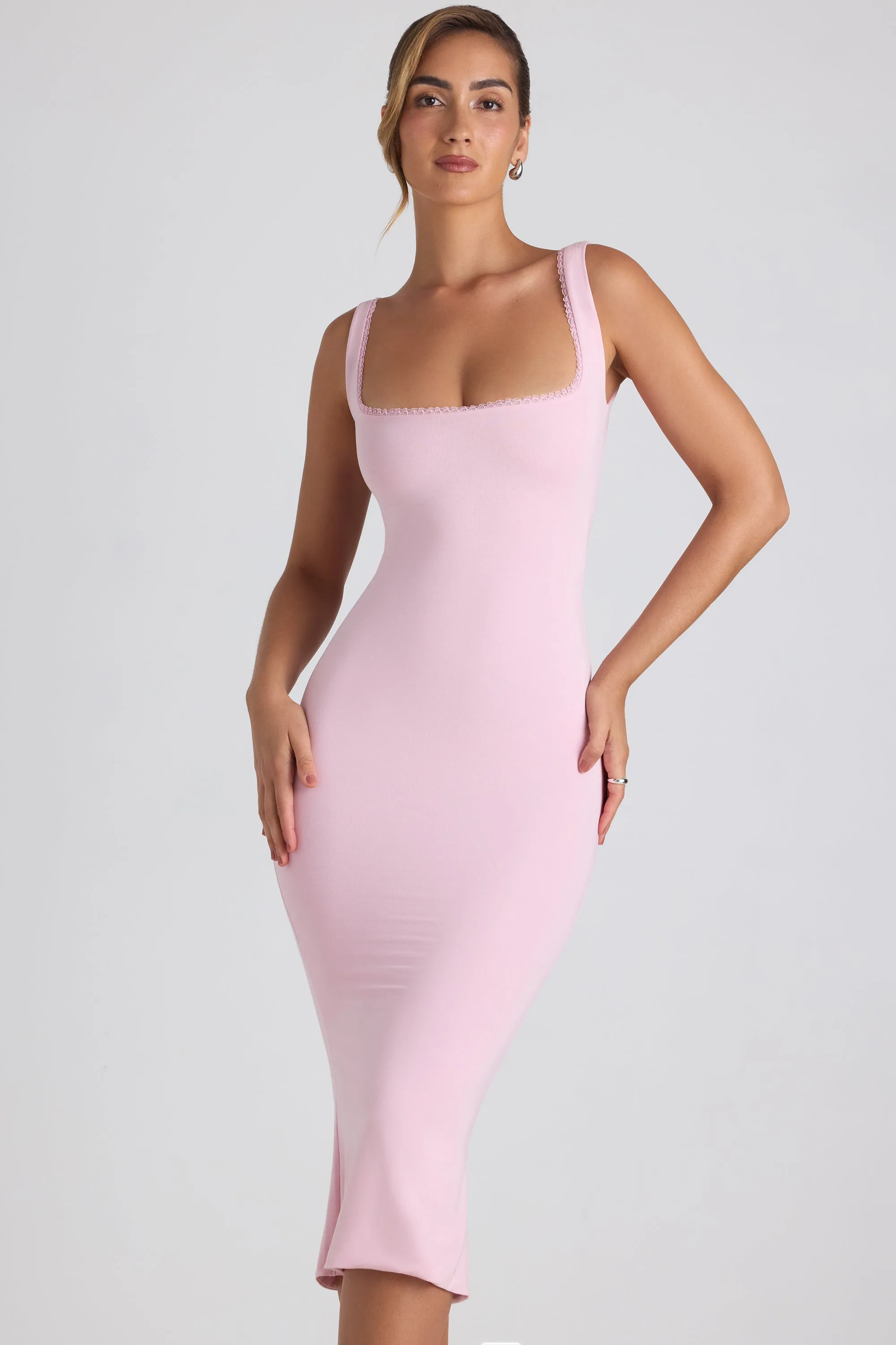 Modal Lace-Trim Midaxi Dress in Soft Pink sold by Oh Polly product image thumbnail 5