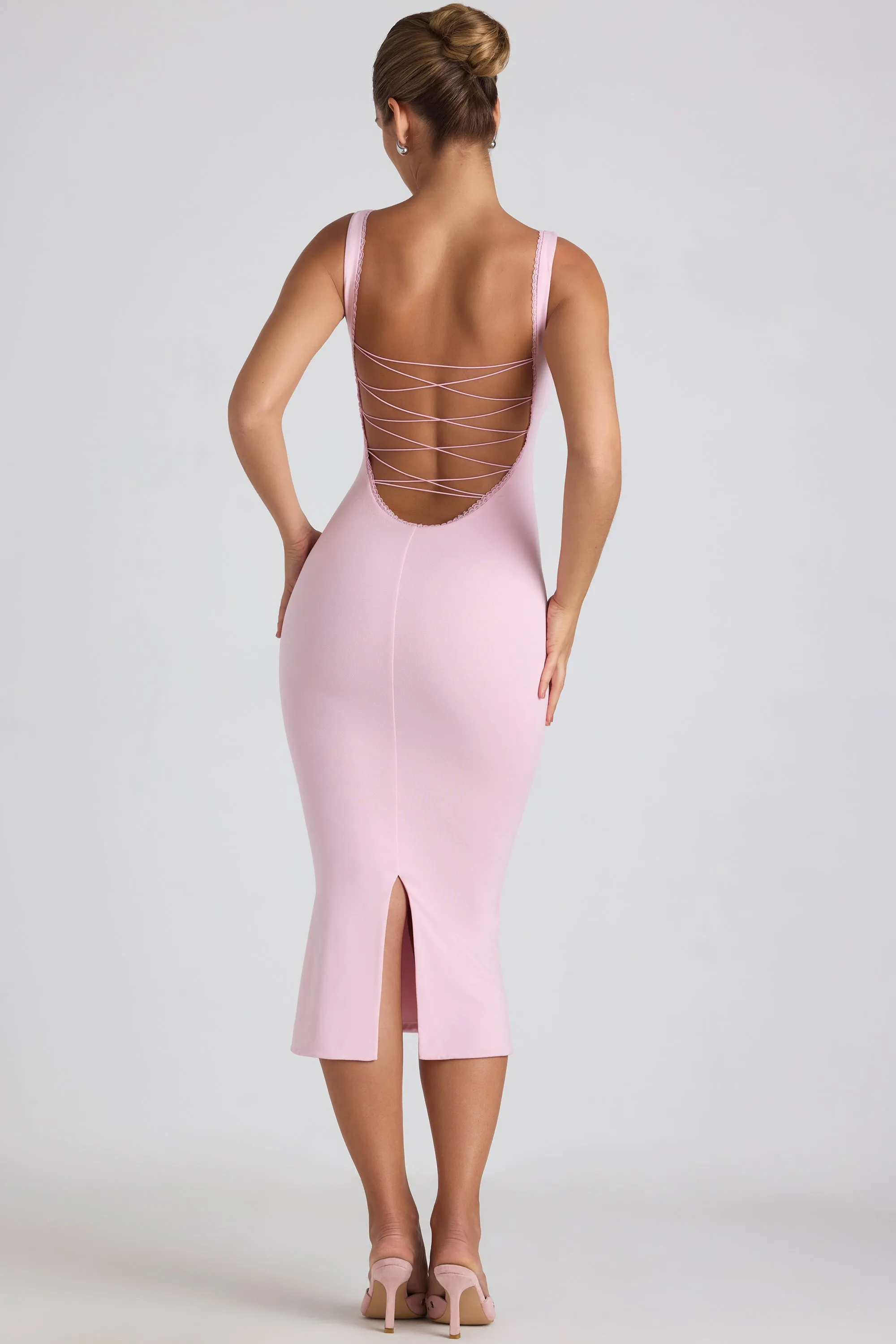 Modal Lace-Trim Midaxi Dress in Soft Pink sold by Oh Polly product image thumbnail 2