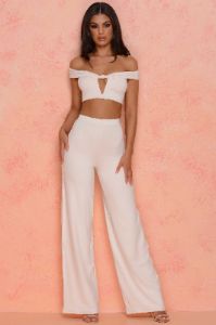 Low Key Petite High Waisted Trousers in Ivory sold by Oh Polly
