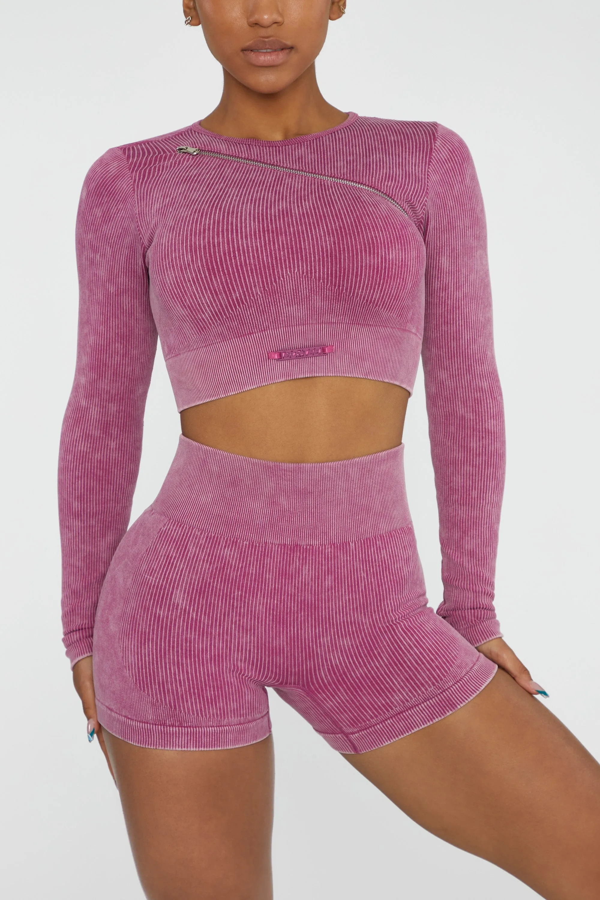 Long Sleeve High Neck Zip Crop Top in Dark Pink sold by Oh Polly product image thumbnail 2