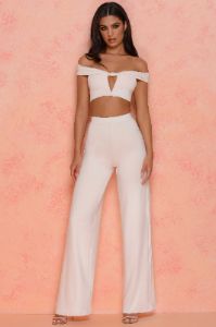 Low Key Petite High Waisted Trousers in Ivory sold by Oh Polly