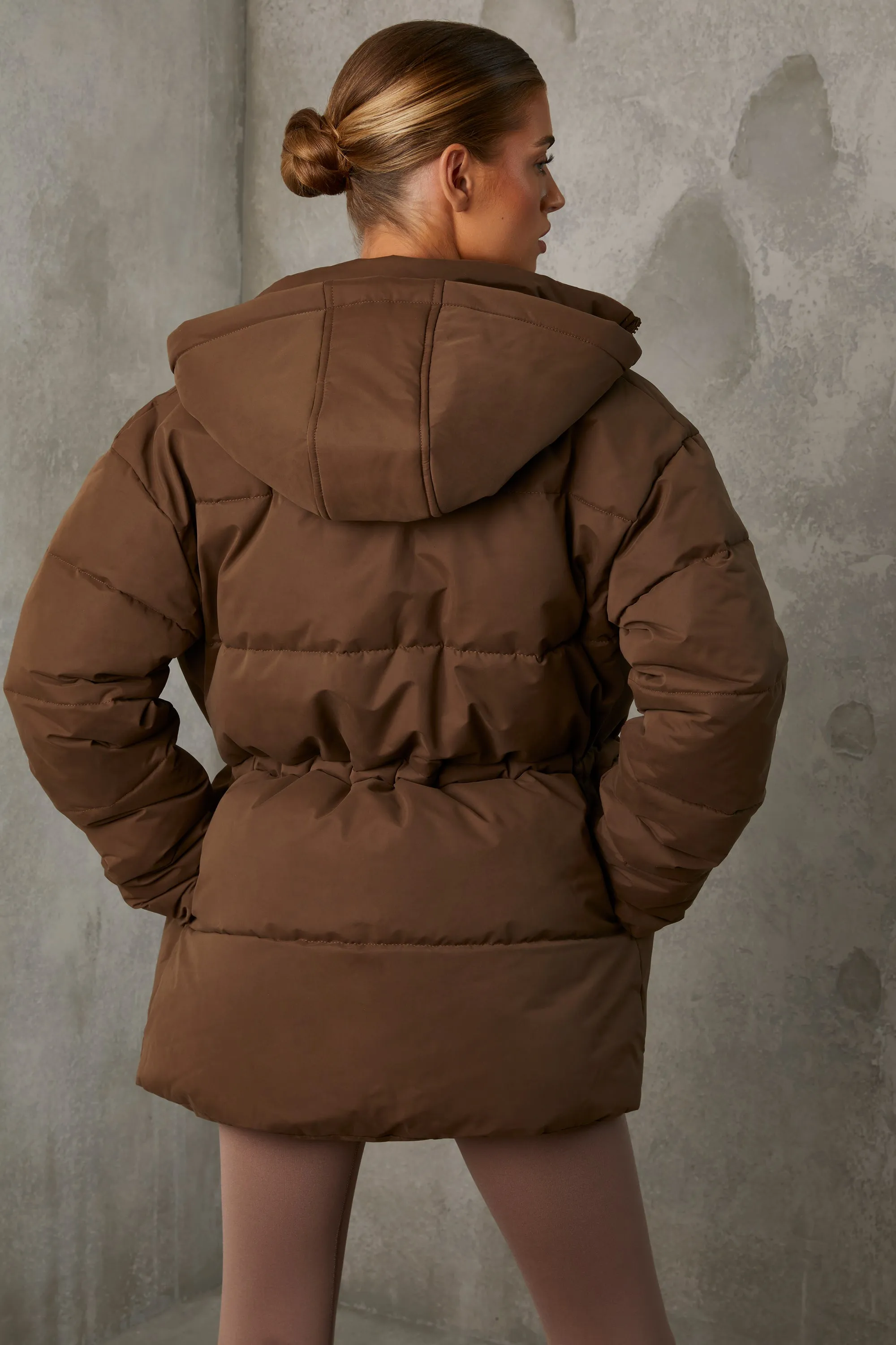 Mid Length Hooded Puffer Coat in Cocoa Brown sold by Oh Polly product image thumbnail 2