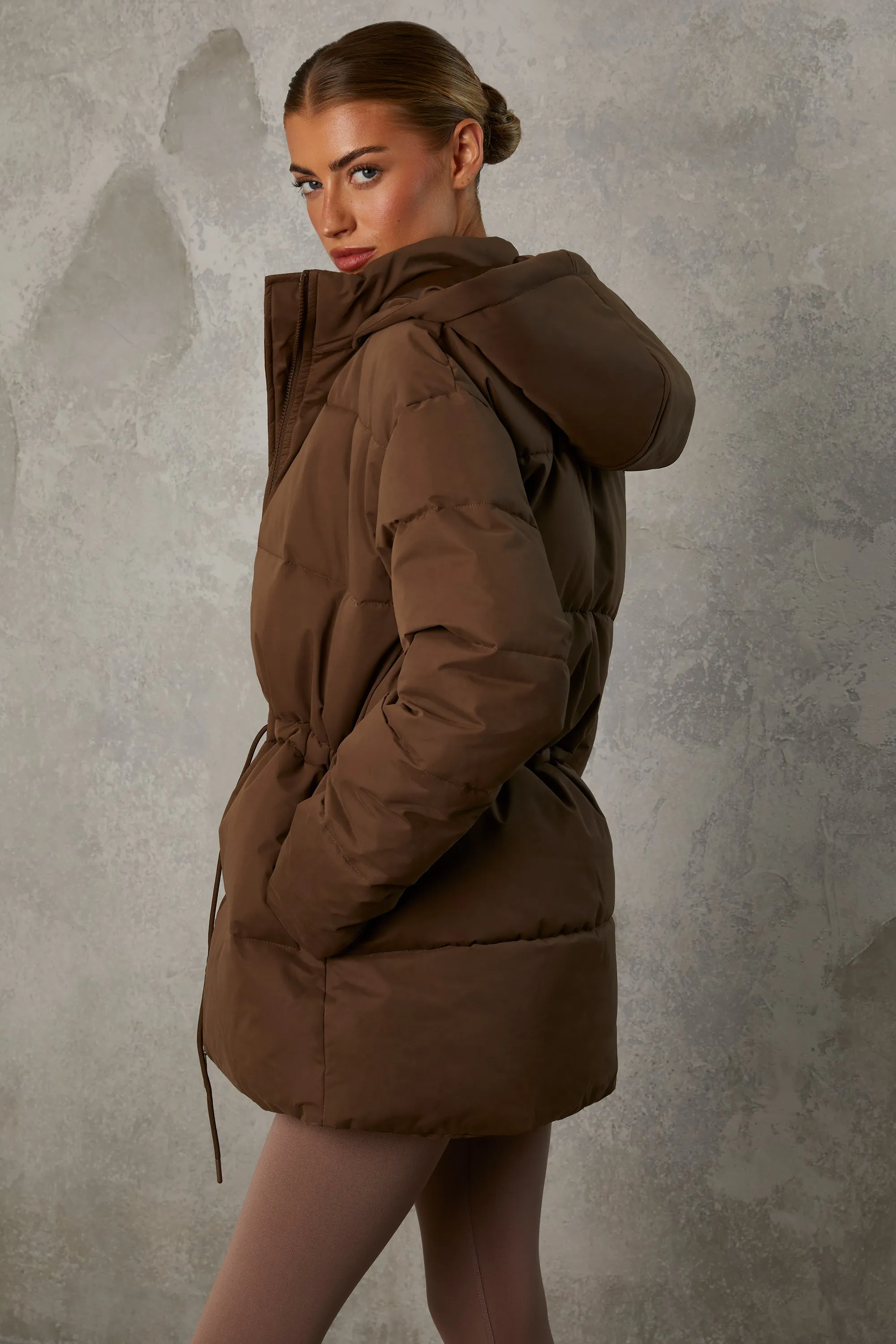 Mid Length Hooded Puffer Coat in Cocoa Brown sold by Oh Polly product image thumbnail 3