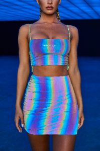 Follow The Rainbow Reflective Crop Top in Black & Neon Lime sold by Oh Polly