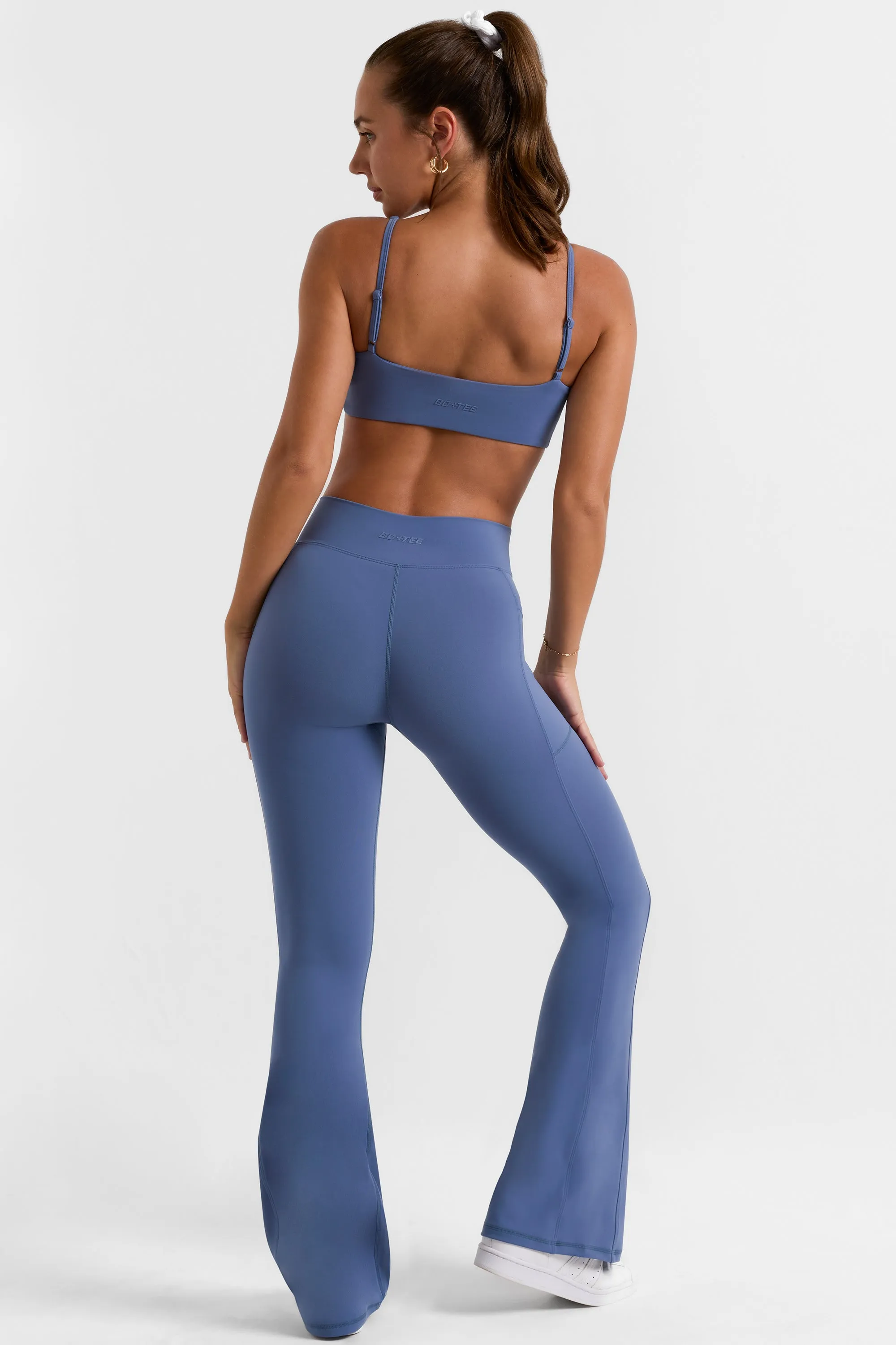 Cross Waistband Flare Pocket Leggings in Slate Blue sold by Oh Polly product image thumbnail 2
