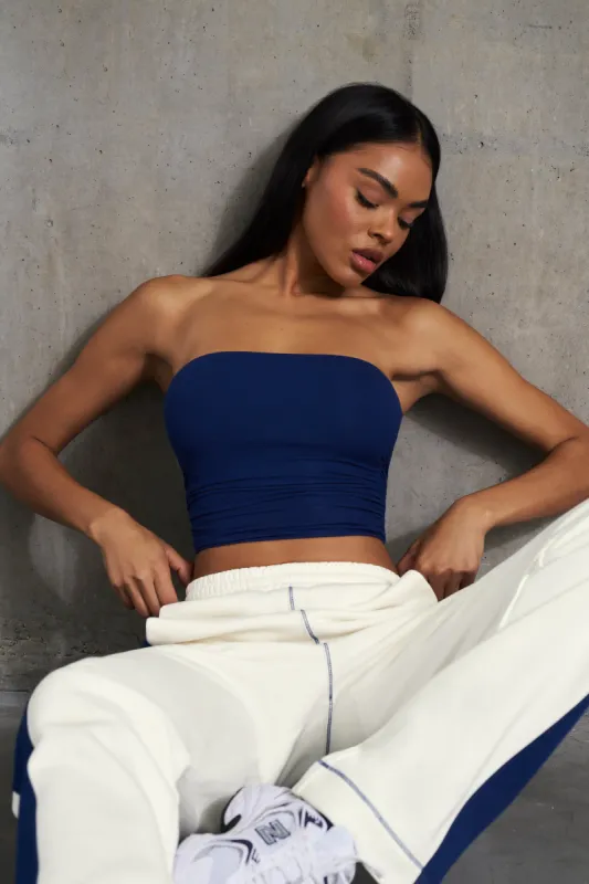 Soft Rib Ruched Bandeau Top in Navy sold by Oh Polly