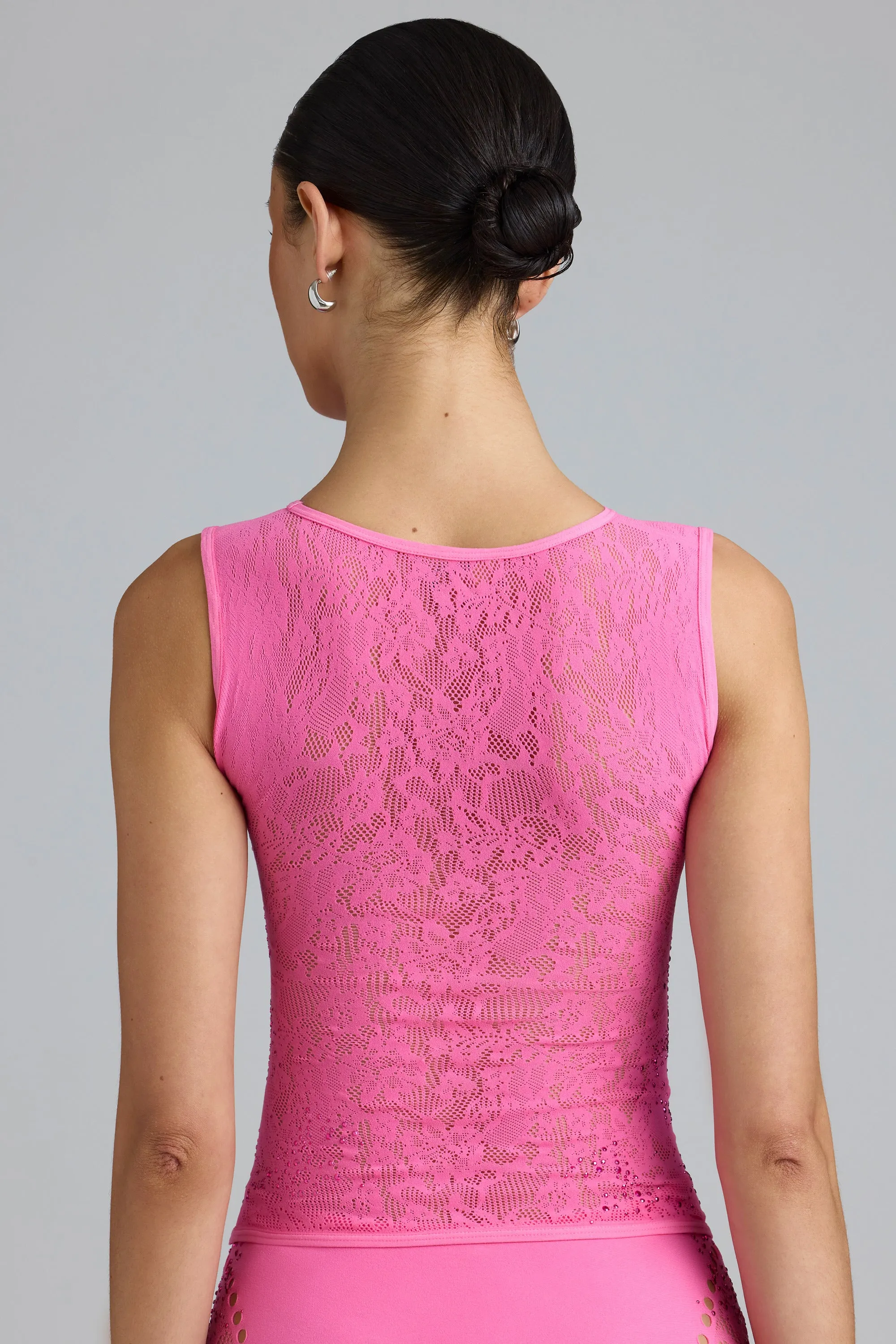 Embellished Lace-Up High-Neck Top in Bubblegum Pink sold by Oh Polly product image thumbnail 2