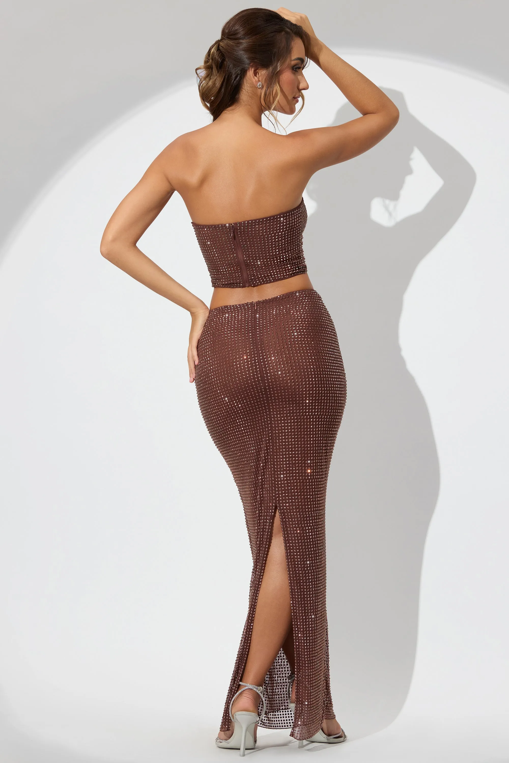 Embellished Mid Rise Maxi Skirt in Espresso sold by Oh Polly product image thumbnail 2