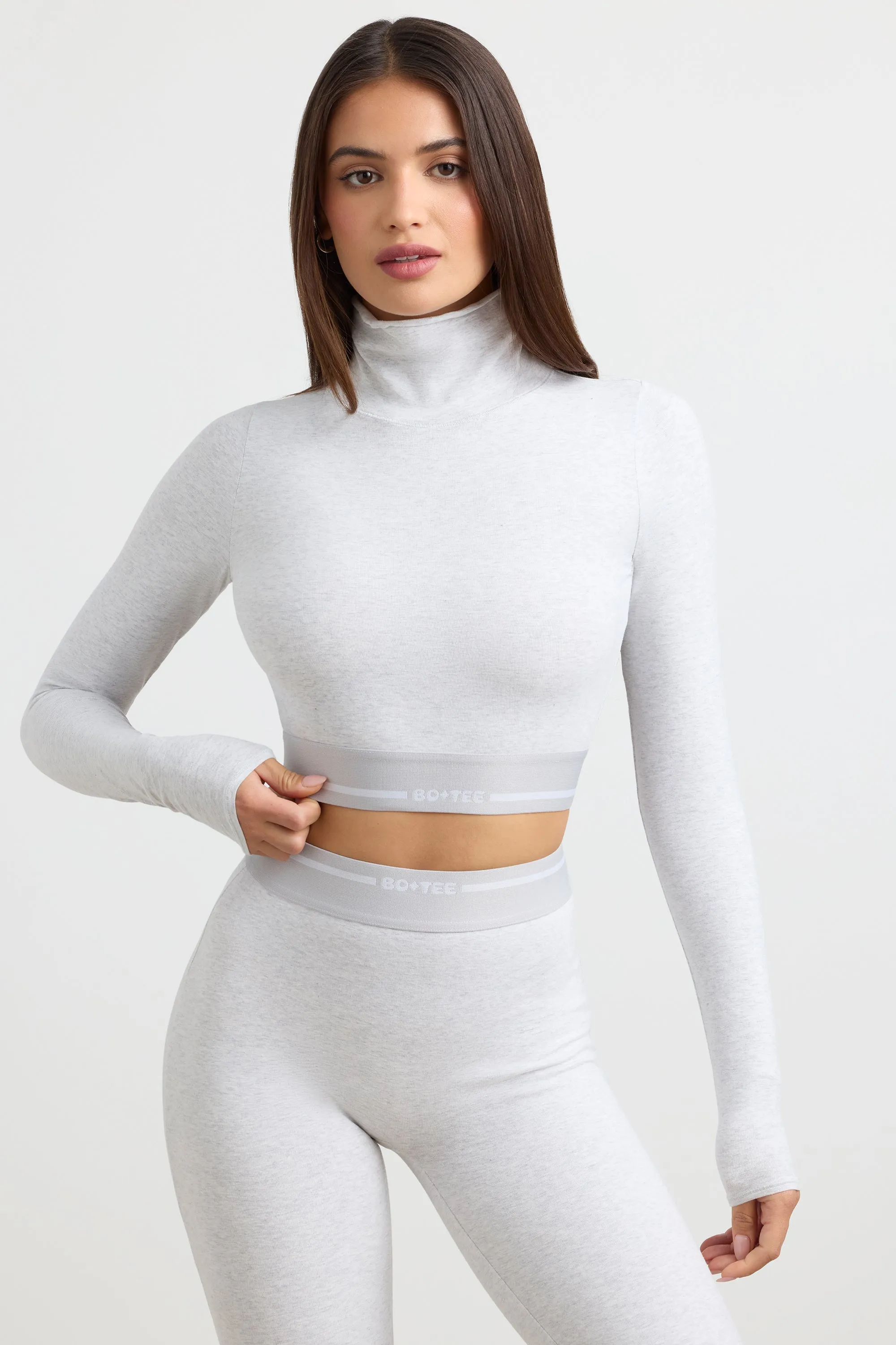 Backless Turtleneck Long-Sleeve Crop Top in Grey Marl sold by Oh Polly product image thumbnail 5
