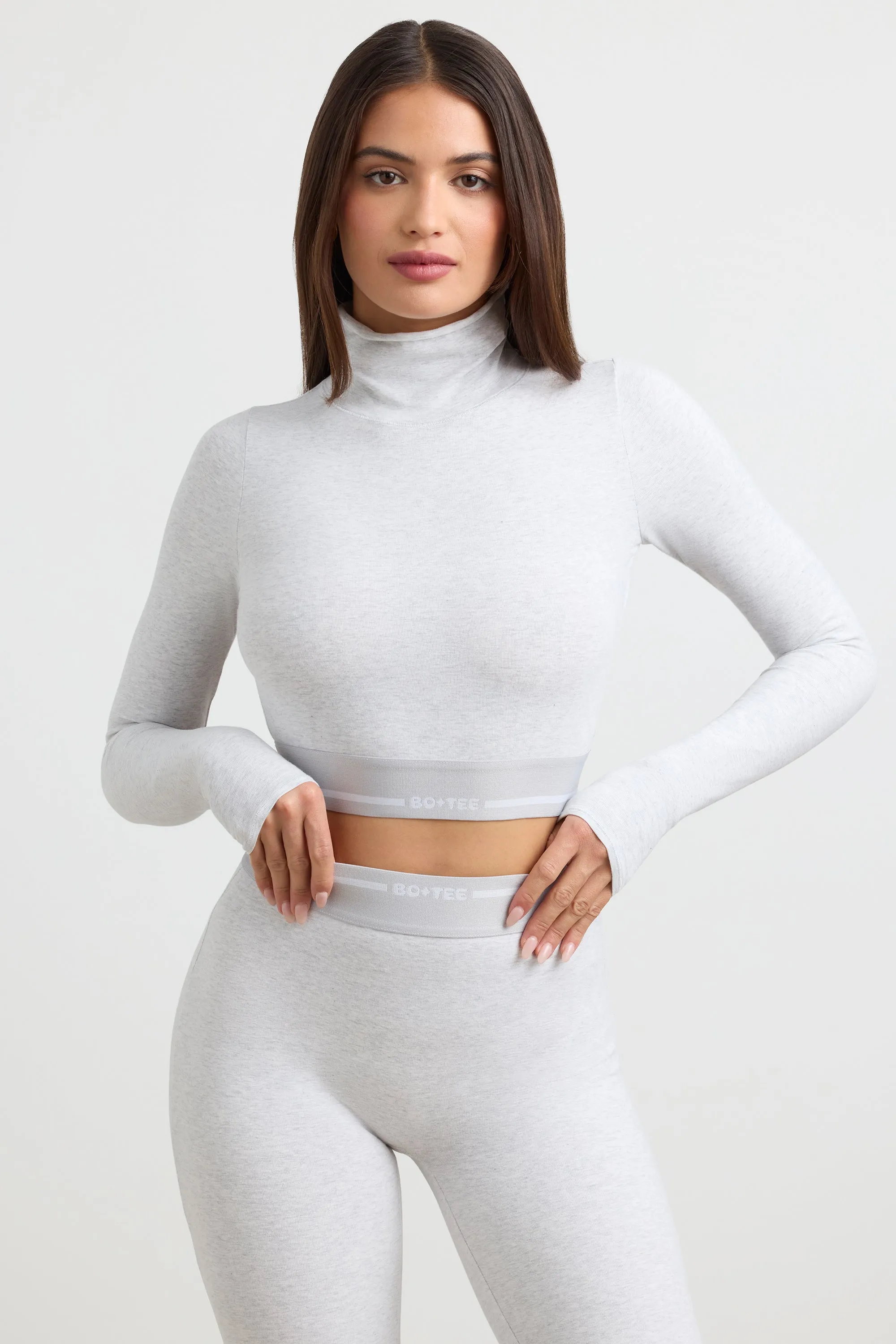 Backless Turtleneck Long-Sleeve Crop Top in Grey Marl sold by Oh Polly product image thumbnail 4
