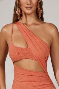 Asymmetric Mini Dress in Apricot sold by Oh Polly