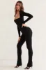 Long Sleeve Square Neck Jumpsuit in Black sold by Oh Polly
