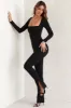 Long Sleeve Square Neck Jumpsuit in Black sold by Oh Polly