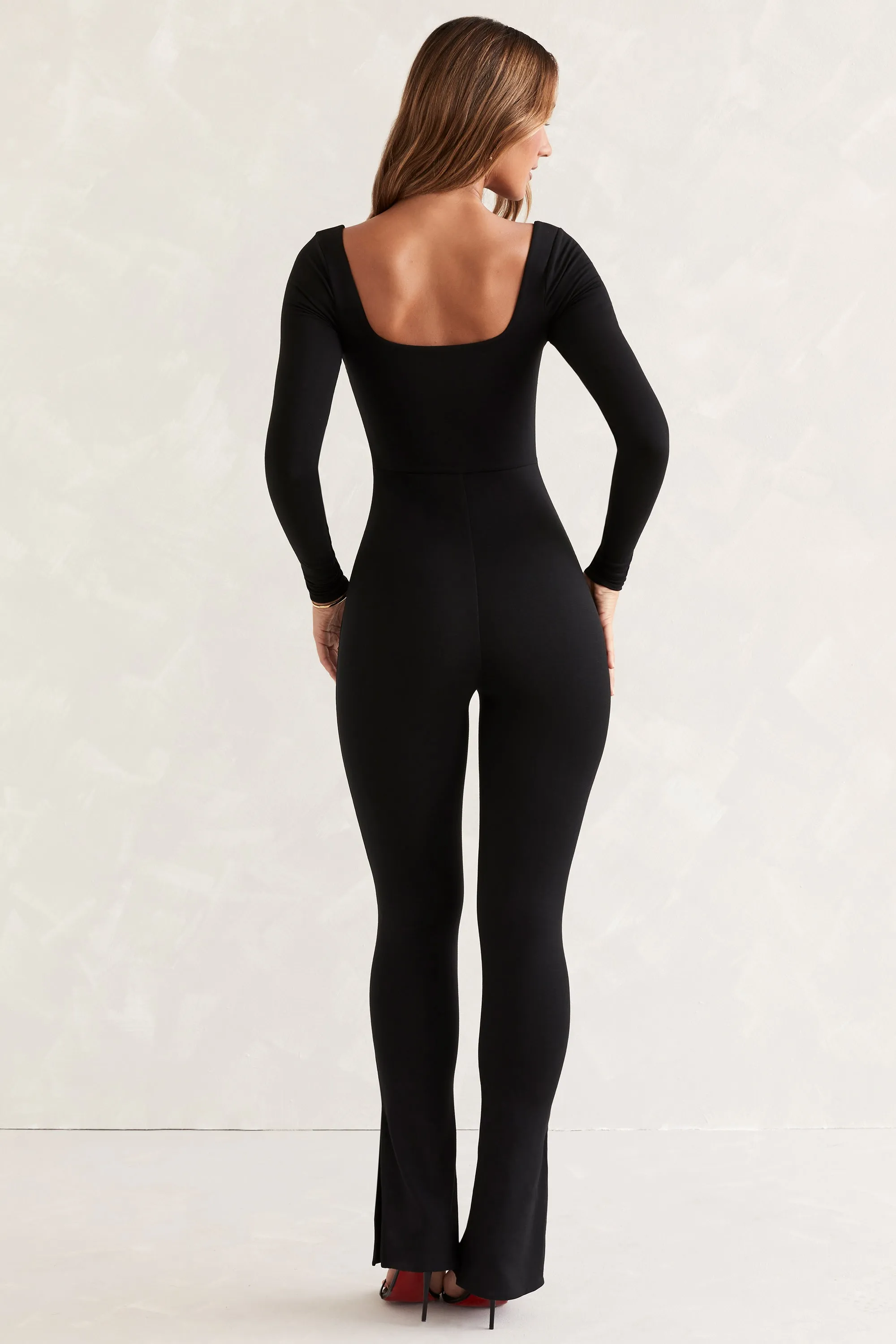 Long Sleeve Square Neck Jumpsuit in Black sold by Oh Polly product image thumbnail 2