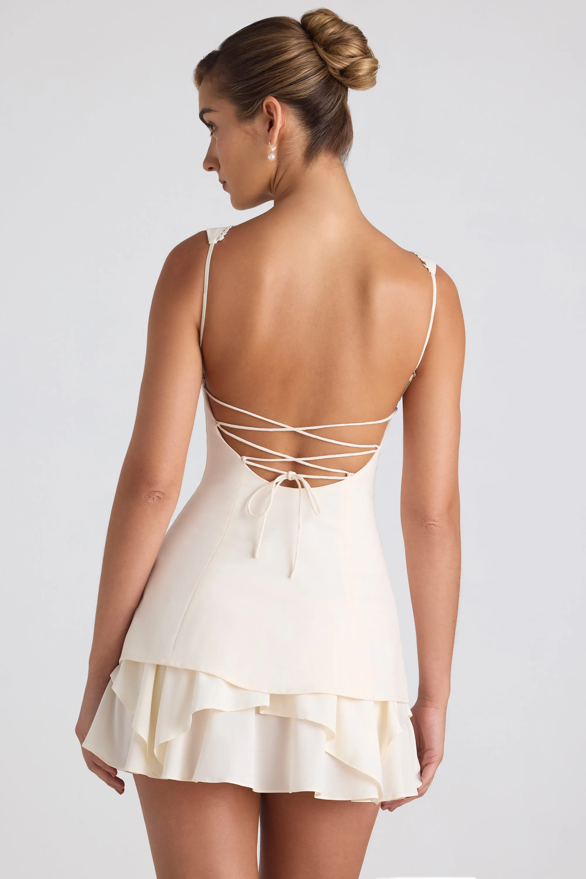 Ruffle-Trim Button-Detail Corset Mini Dress in Ivory sold by Oh Polly product image thumbnail 2