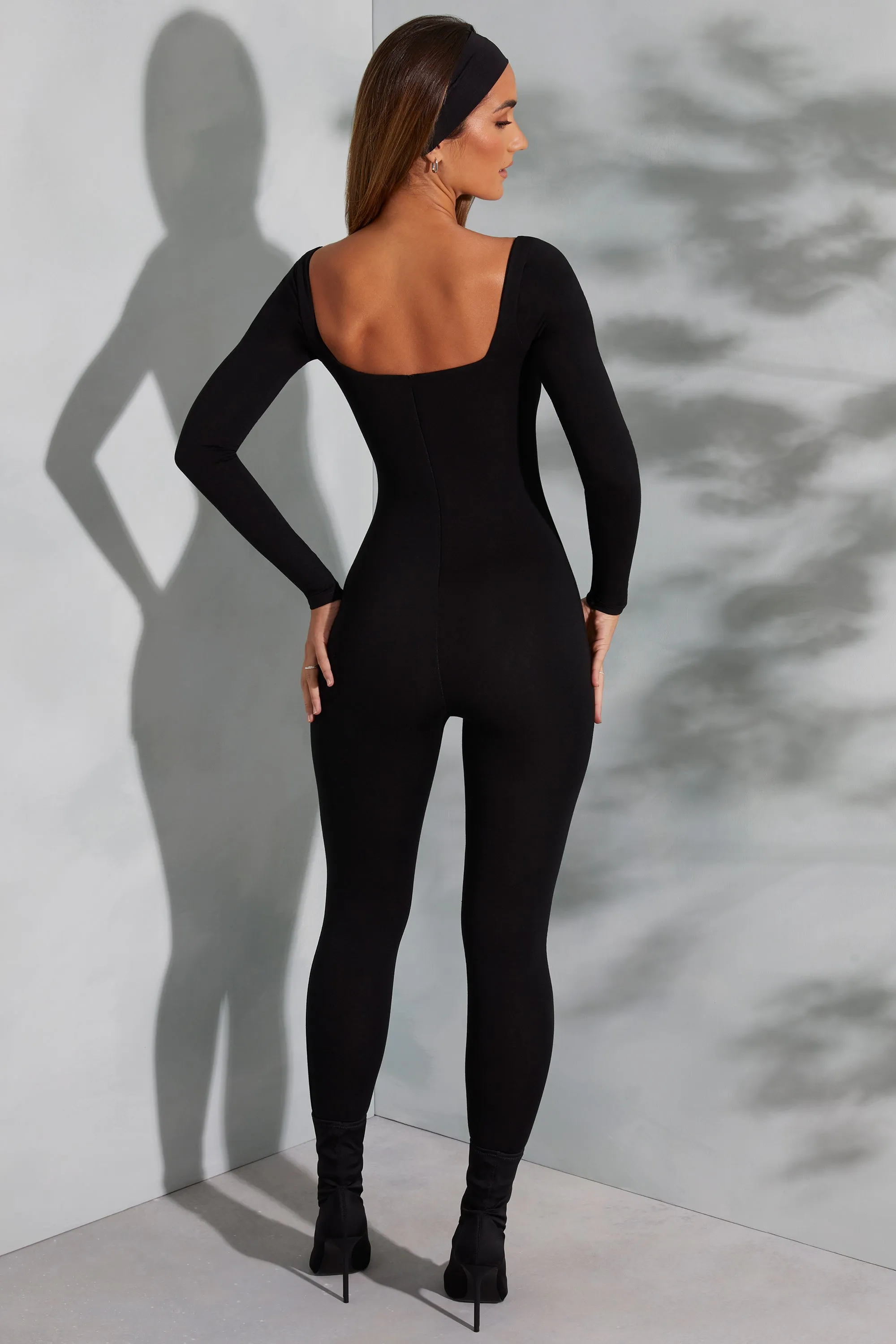 Square Neck Long Sleeve Jumpsuit in Black sold by Oh Polly product image thumbnail 2