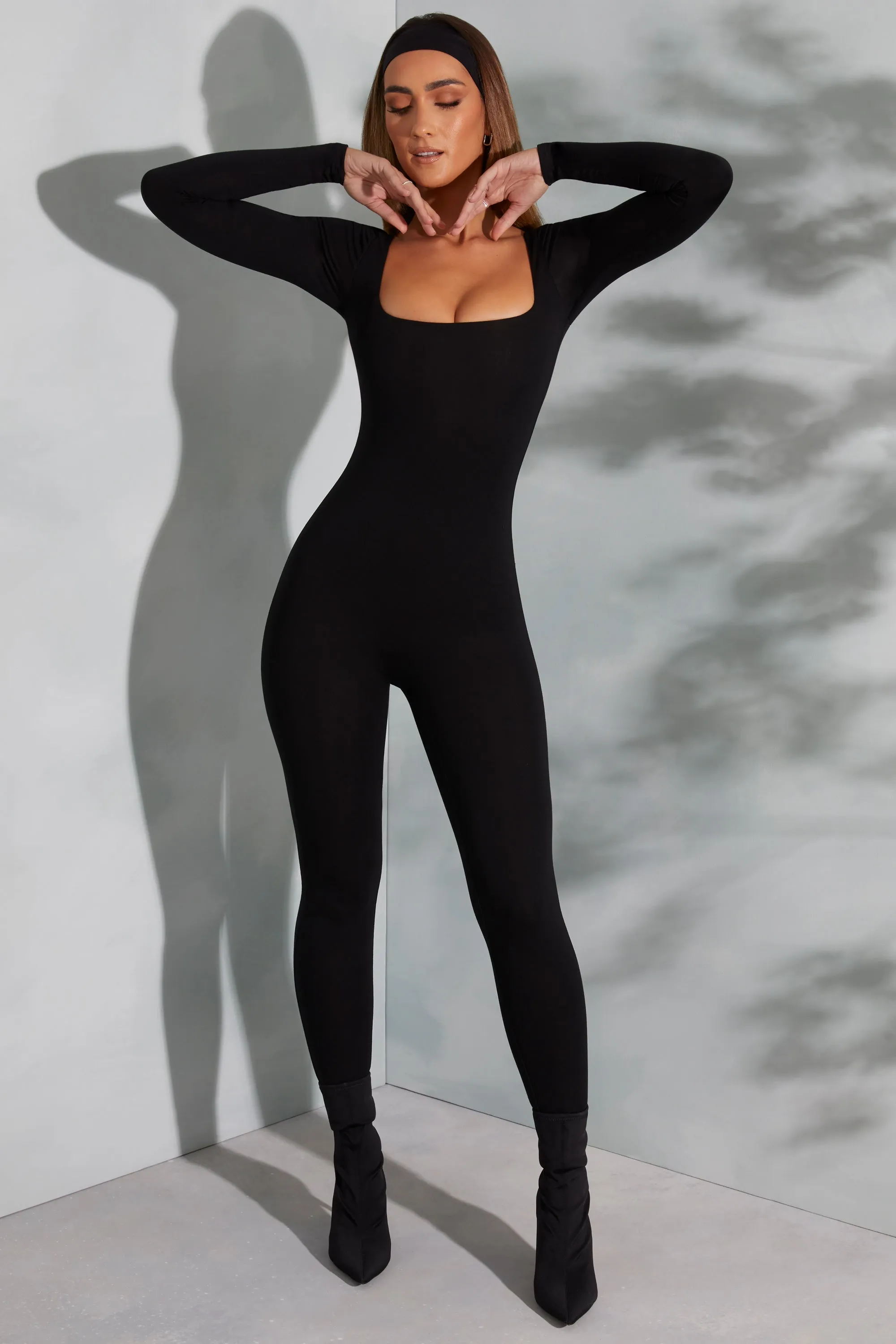 Square Neck Long Sleeve Jumpsuit in Black sold by Oh Polly product image thumbnail 4