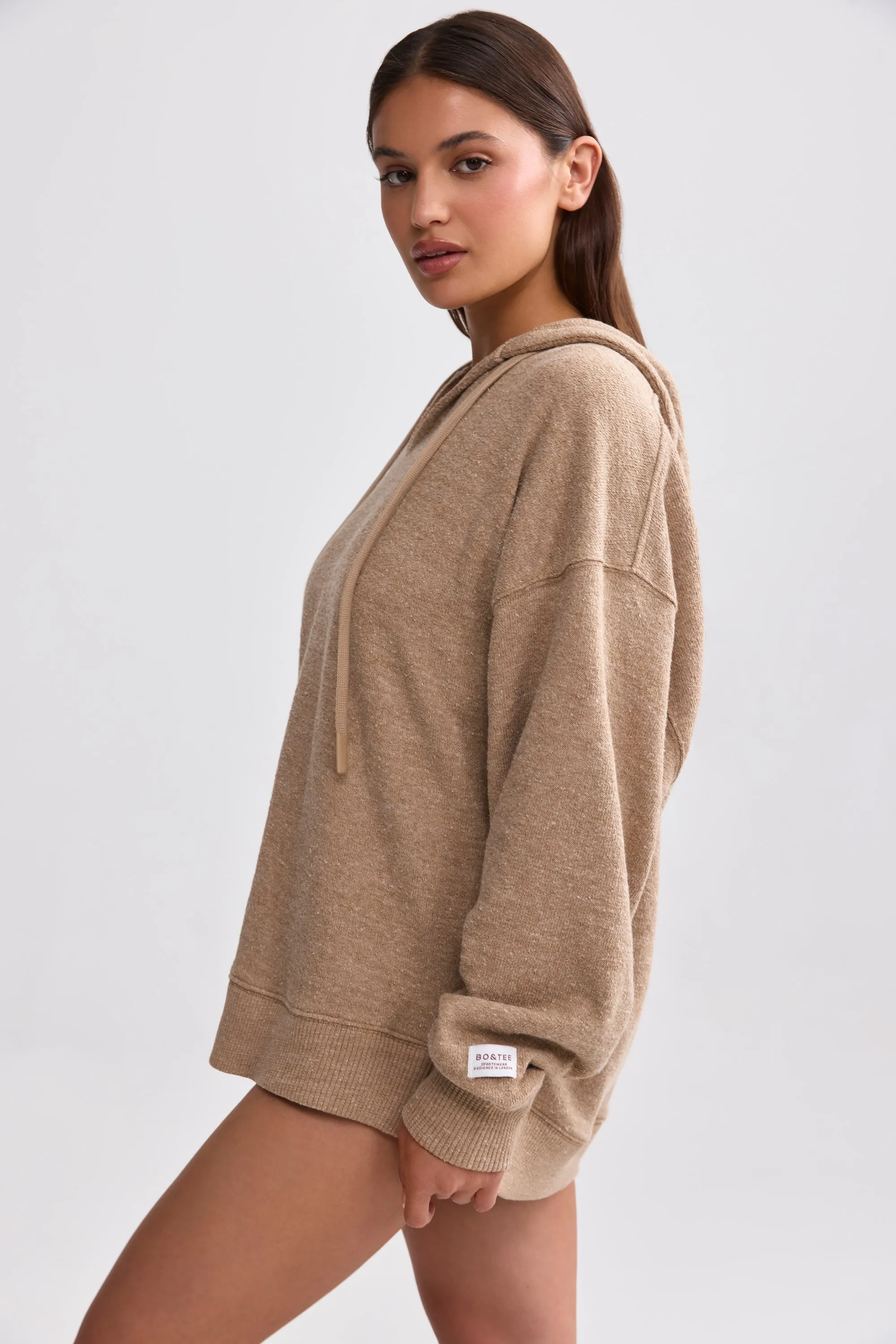 Terry Towelling V-Neck Hoodie in Mocha Brown sold by Oh Polly product image thumbnail 3