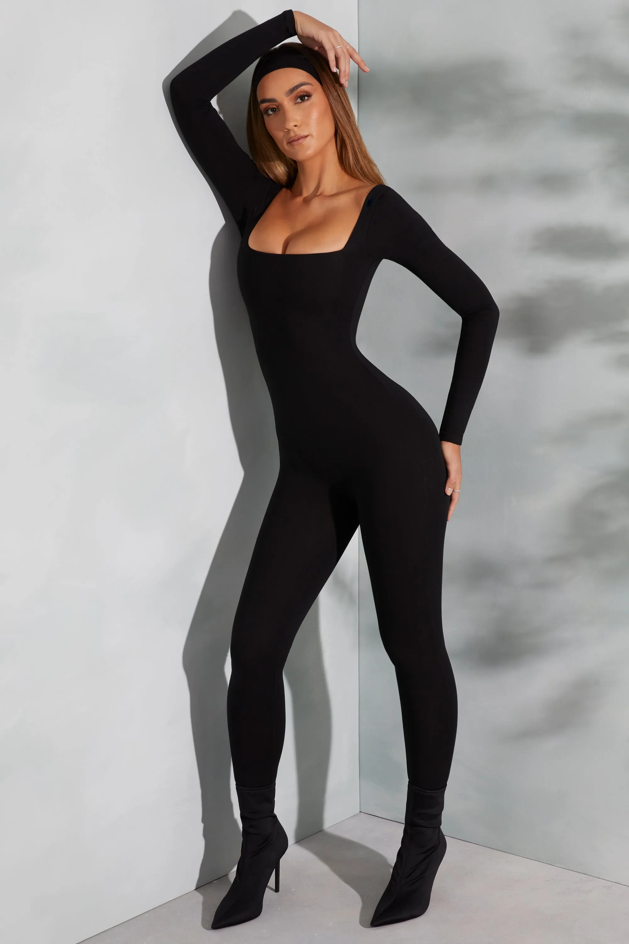 Square Neck Long Sleeve Jumpsuit in Black sold by Oh Polly product image thumbnail 5