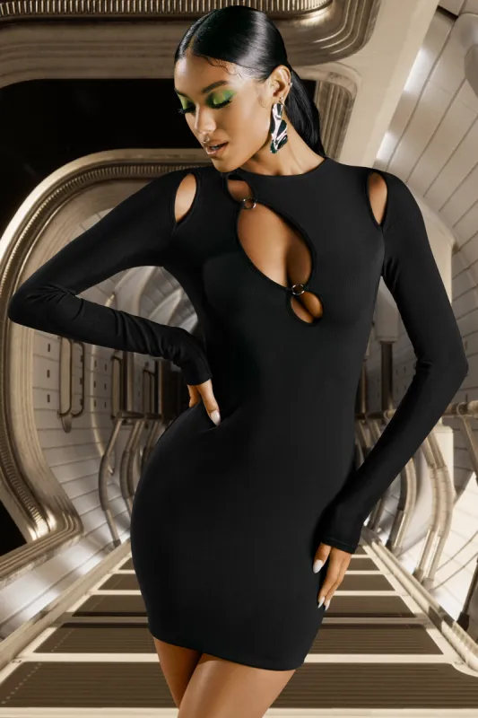 Cut Out Long Sleeve Dress in Black sold by Oh Polly