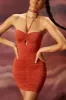 Choker Detail Ruched Mini Dress in Rust sold by Oh Polly