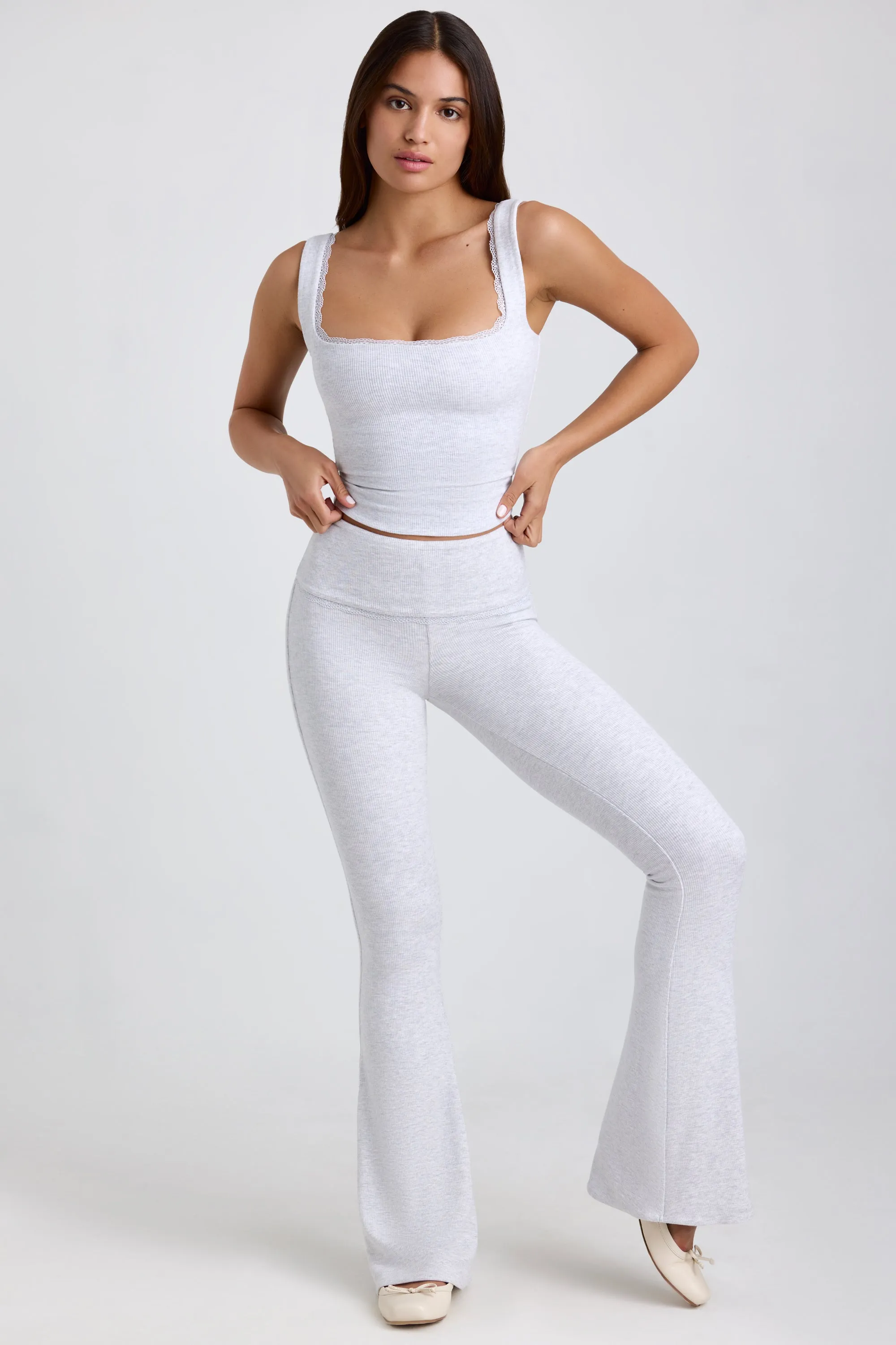 Ribbed Modal Lace-Trim Tank Top in Grey sold by Oh Polly product image thumbnail 5