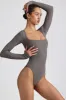 Ribbed Modal Long Sleeve Bodysuit in Grey sold by Oh Polly