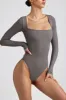 Ribbed Modal Long Sleeve Bodysuit in Grey sold by Oh Polly