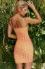 Cross Neck Printed Mesh Mini Dress in Orange sold by Oh Polly