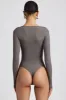 Ribbed Modal Long Sleeve Bodysuit in Grey sold by Oh Polly