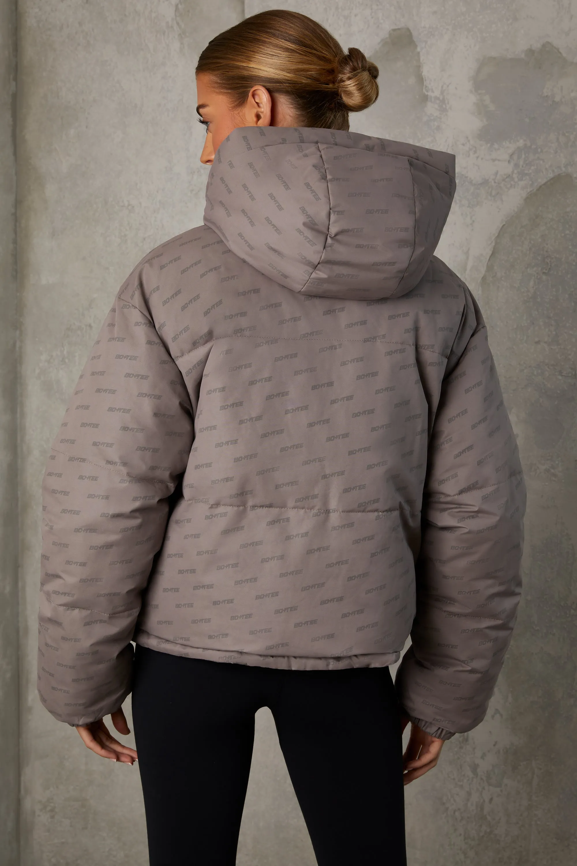 Reversible Hooded Puffer Jacket in Warm Gray sold by Oh Polly product image thumbnail 2
