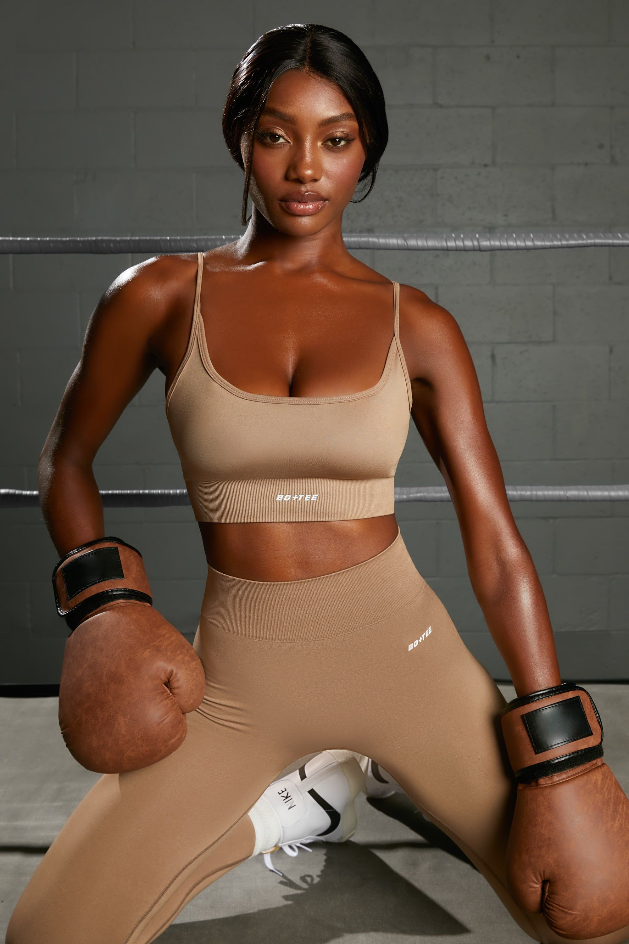 Square Neck Seamless Sports Bra in Brown sold by Oh Polly