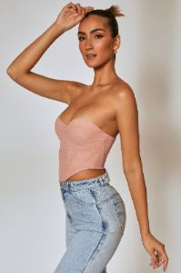 Mesh Overlay Corset Top in Blush sold by Oh Polly