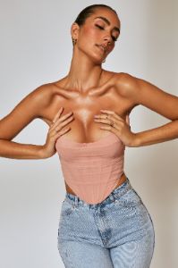 Mesh Overlay Corset Top in Blush sold by Oh Polly