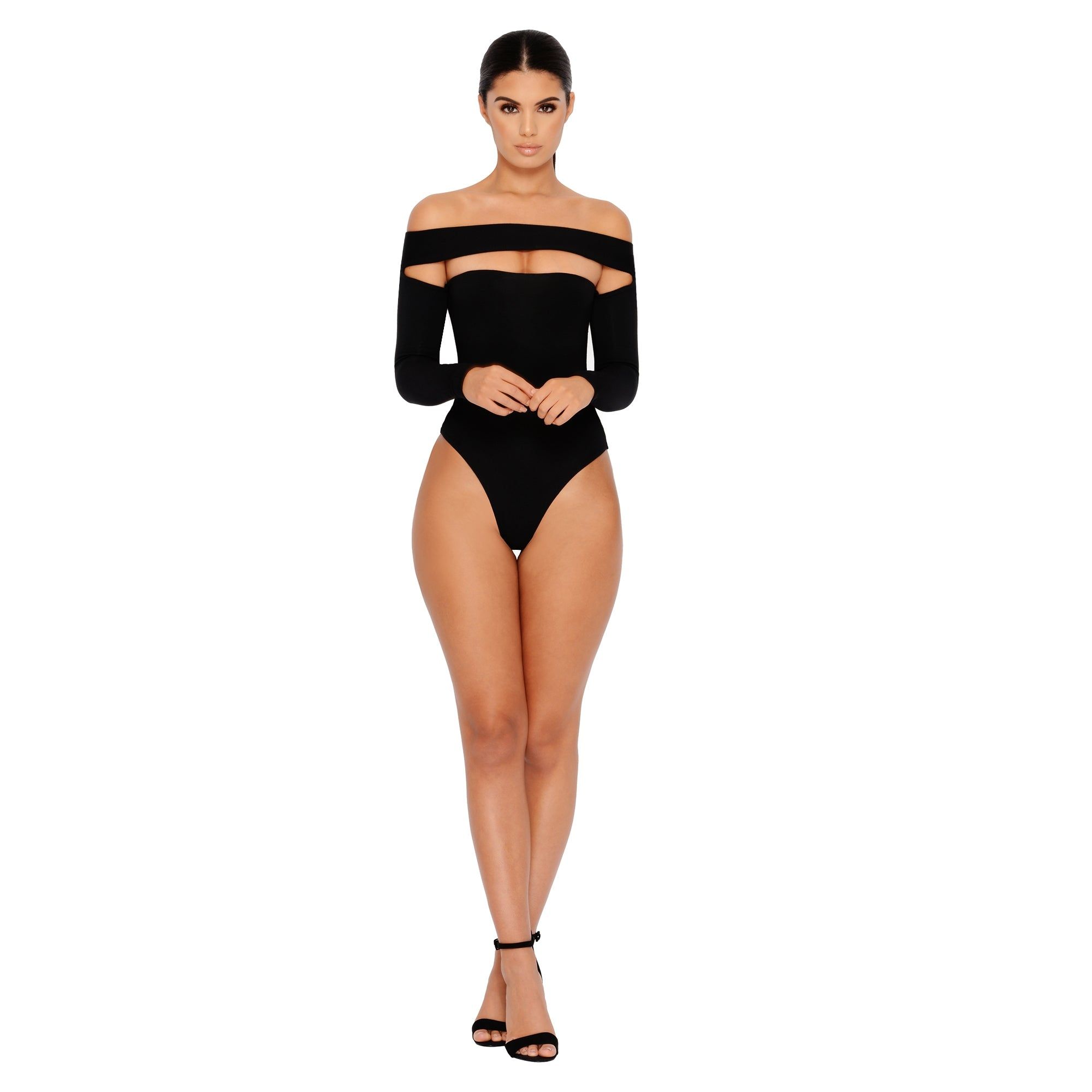 Strip Down Off The Shoulder Bardot Bodysuit in Black sold by Oh Polly product image thumbnail 3