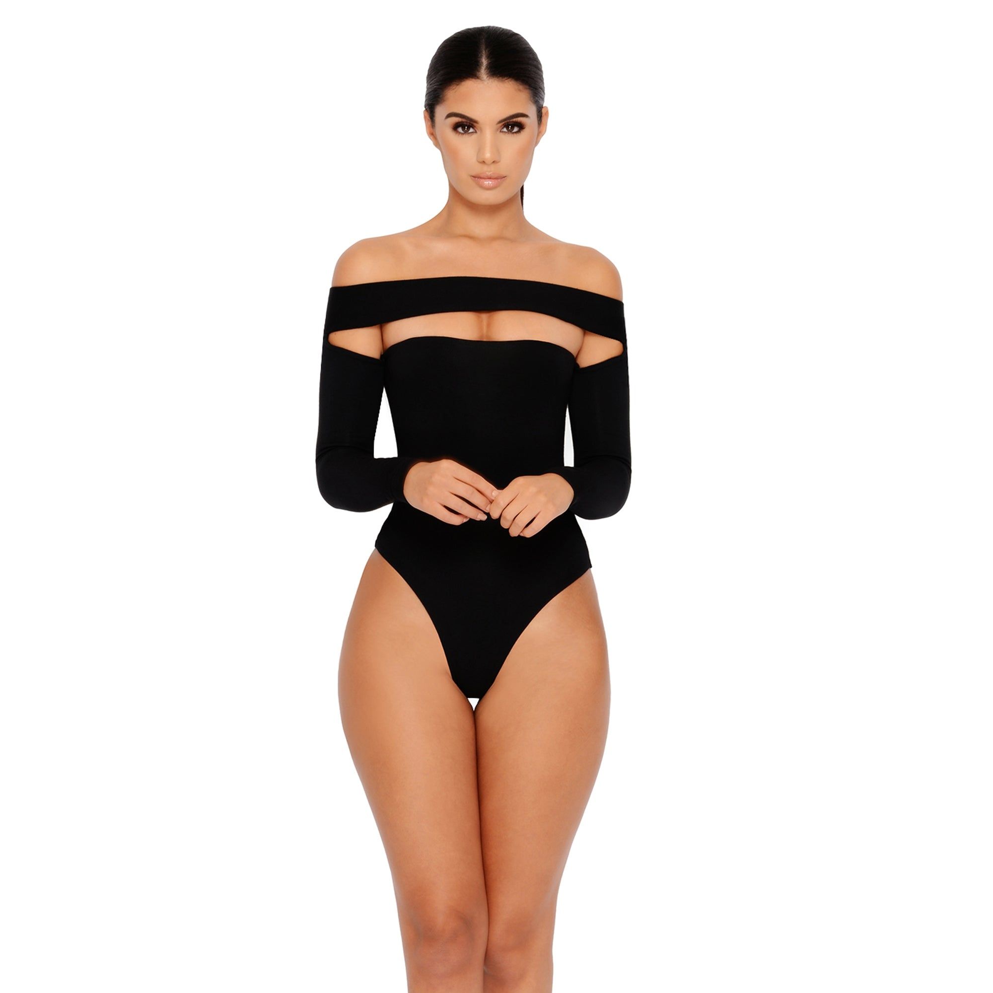 Strip Down Off The Shoulder Bardot Bodysuit in Black sold by Oh Polly product image thumbnail 2