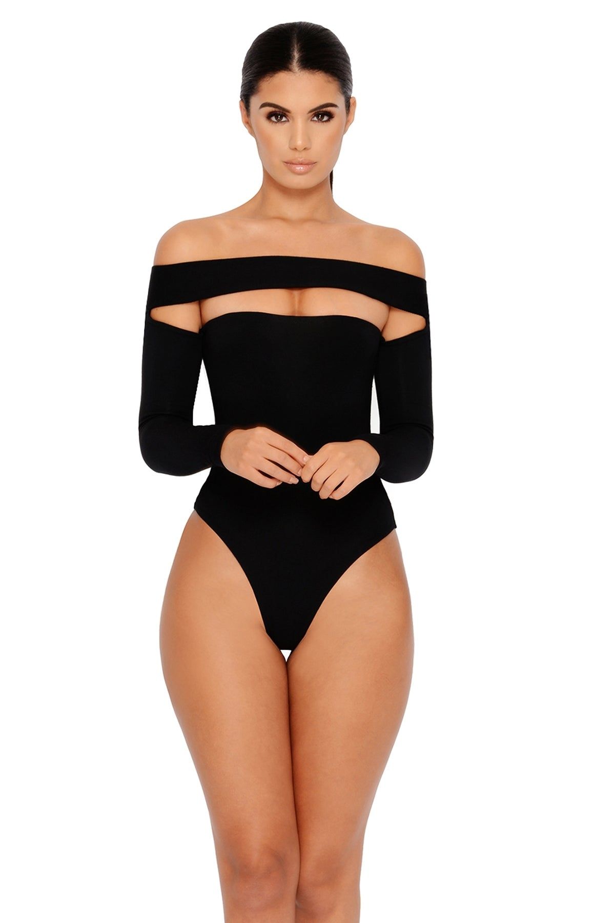Strip Down Off The Shoulder Bardot Bodysuit in Black sold by Oh Polly product image thumbnail 8