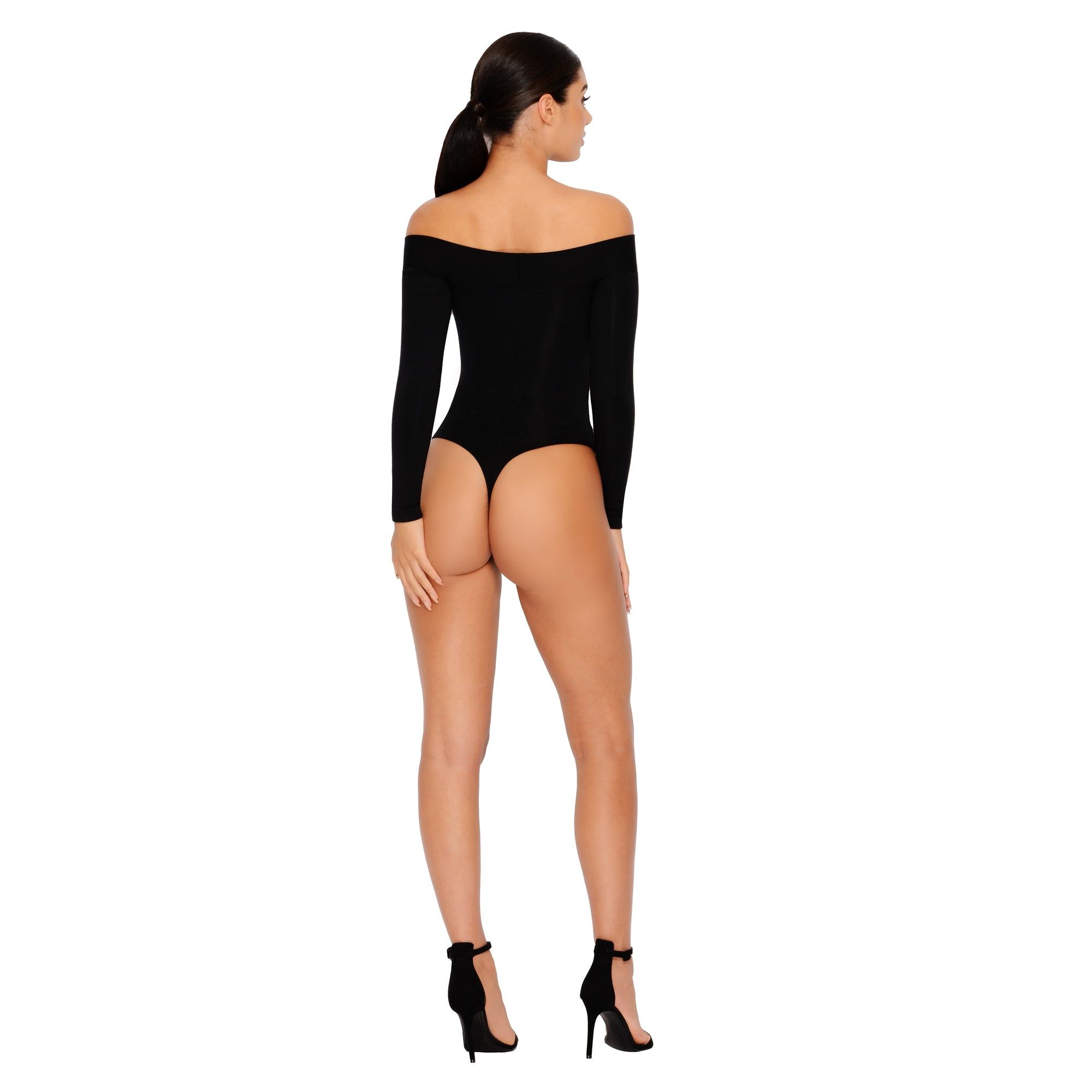 Strip Down Off The Shoulder Bardot Bodysuit in Black sold by Oh Polly product image thumbnail 6