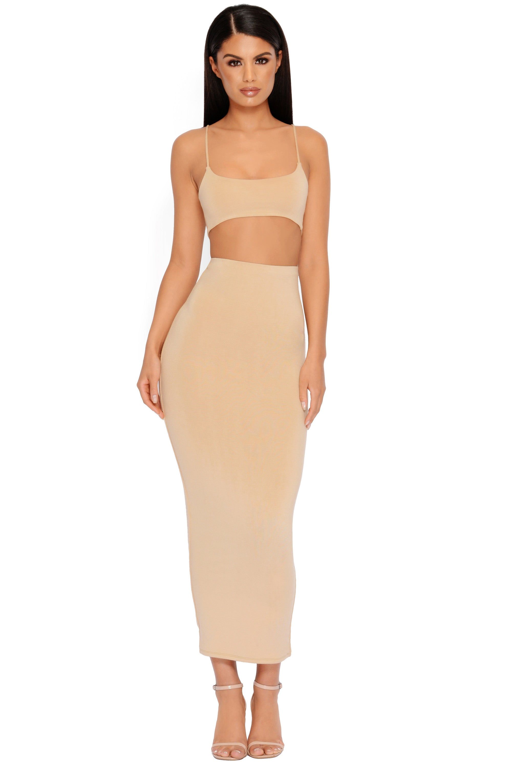 All Night Long Crop Top in Beige sold by Oh Polly