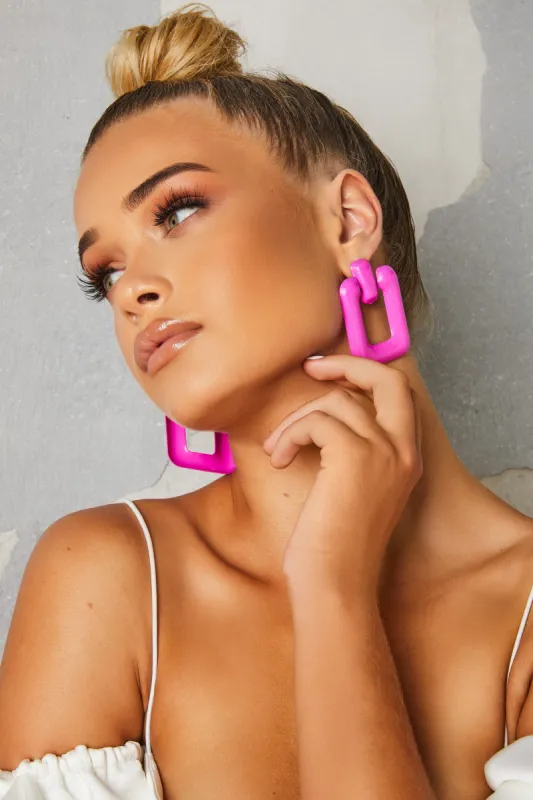 Cher Square Hoop Earrings in Pink sold by Oh Polly