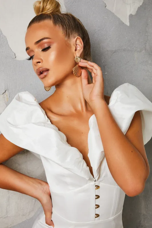 Rachel 18k Gold Plated Shell Earrings sold by Oh Polly