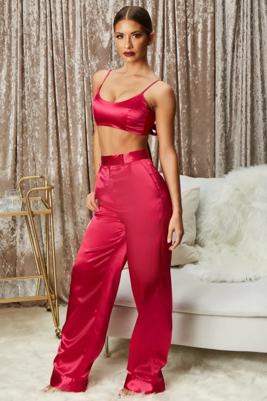 Hide & Sleek Satin Crop Top in Hot Pink sold by Oh Polly