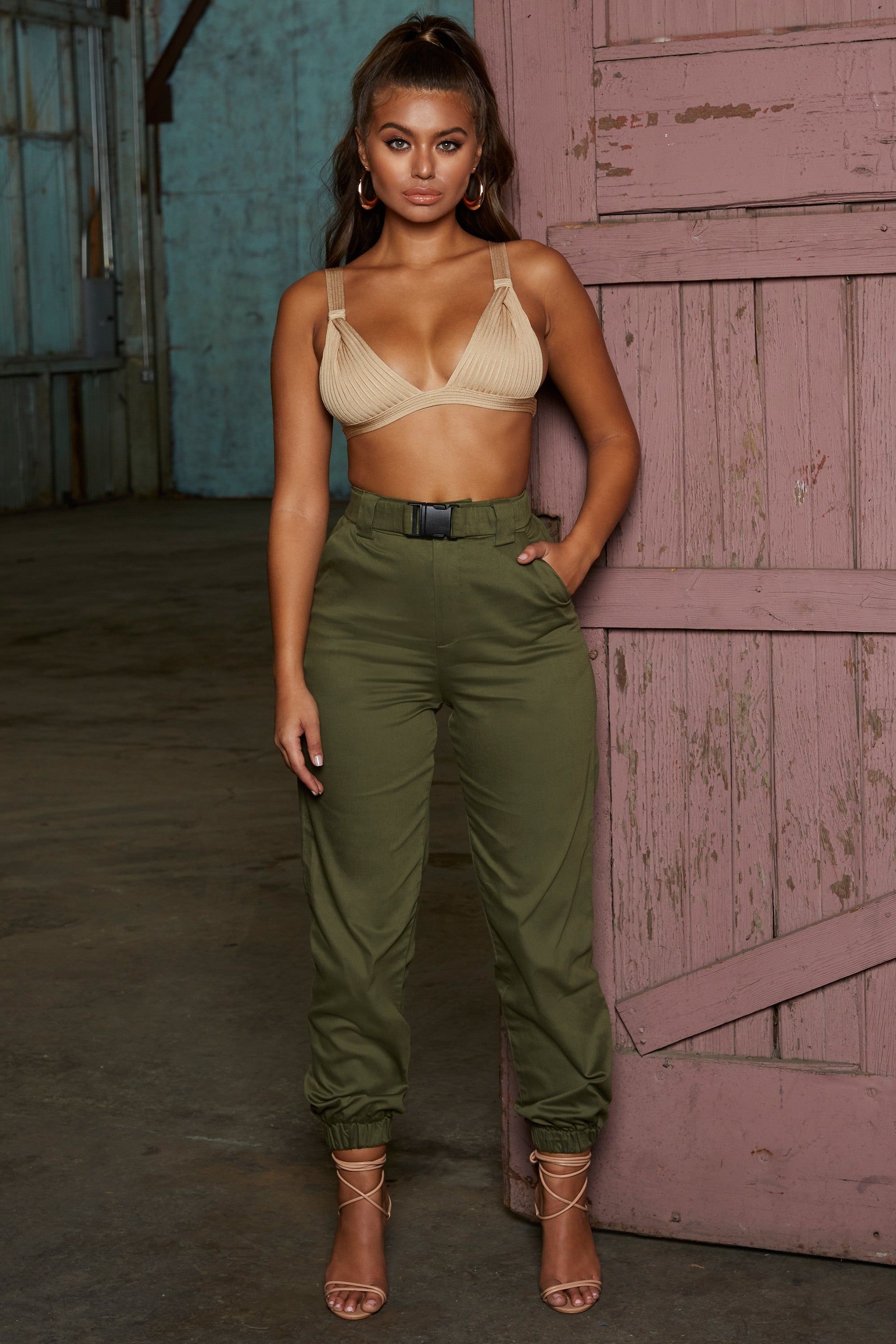 Reporting For Duty High Waisted Cargo Trousers in Khaki sold by Oh Polly product image thumbnail 3