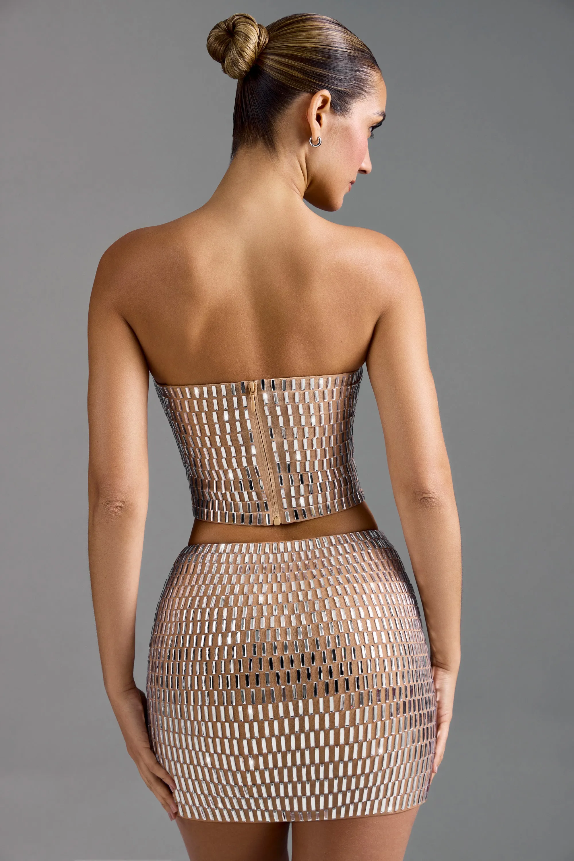 Embellished Low-Rise Micro Mini Skirt in Almond sold by Oh Polly product image thumbnail 2