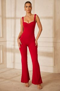 Petite Sweetheart Neckline Backless Jumpsuit in Red sold by Oh Polly